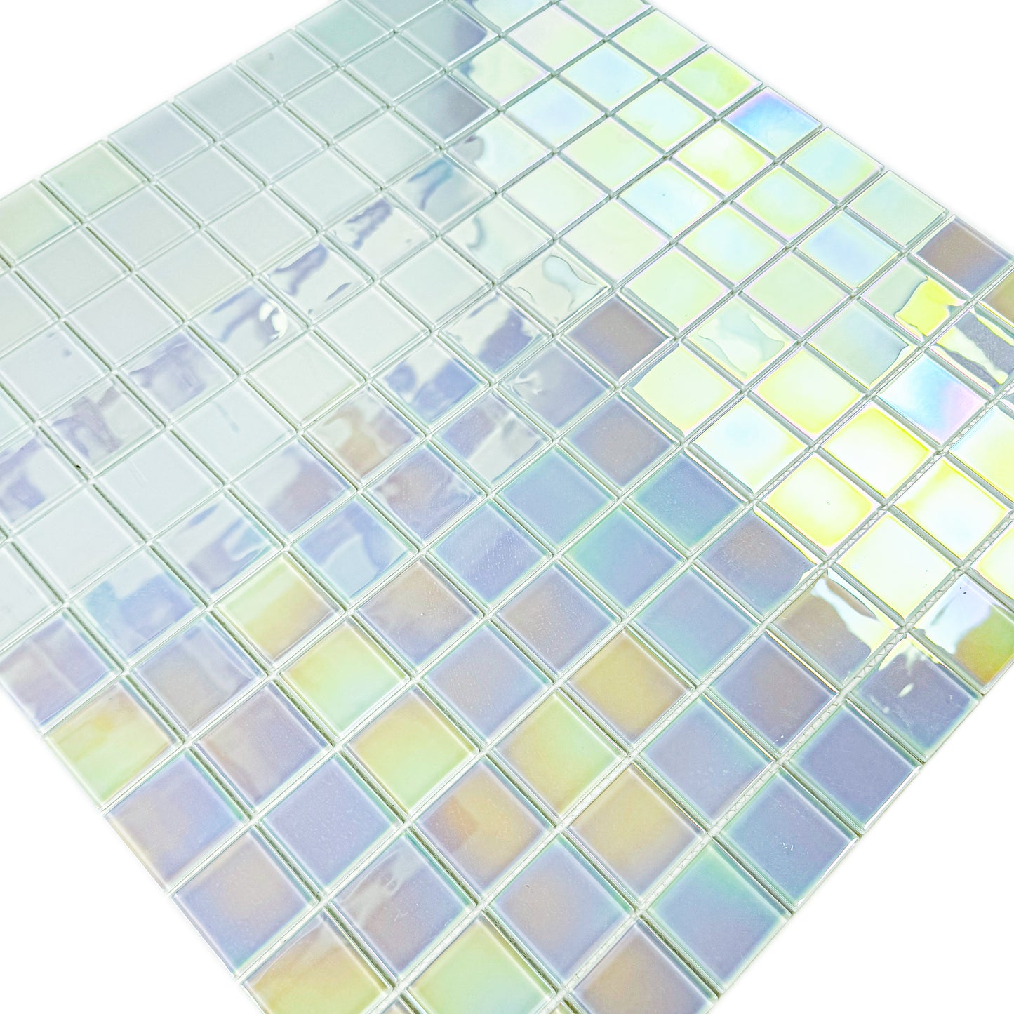 Crystal Cascade Series Smoke Blue & White Iridescent Mixed Crystal Glass Mosaic
