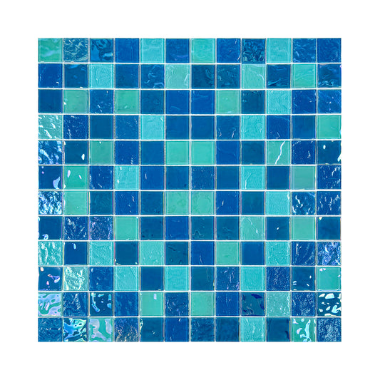 Crystal Cascade Series Pine Green & Sapphire Blue Iridescent Mixed Wave Pattern Crystal Glass Mosaic