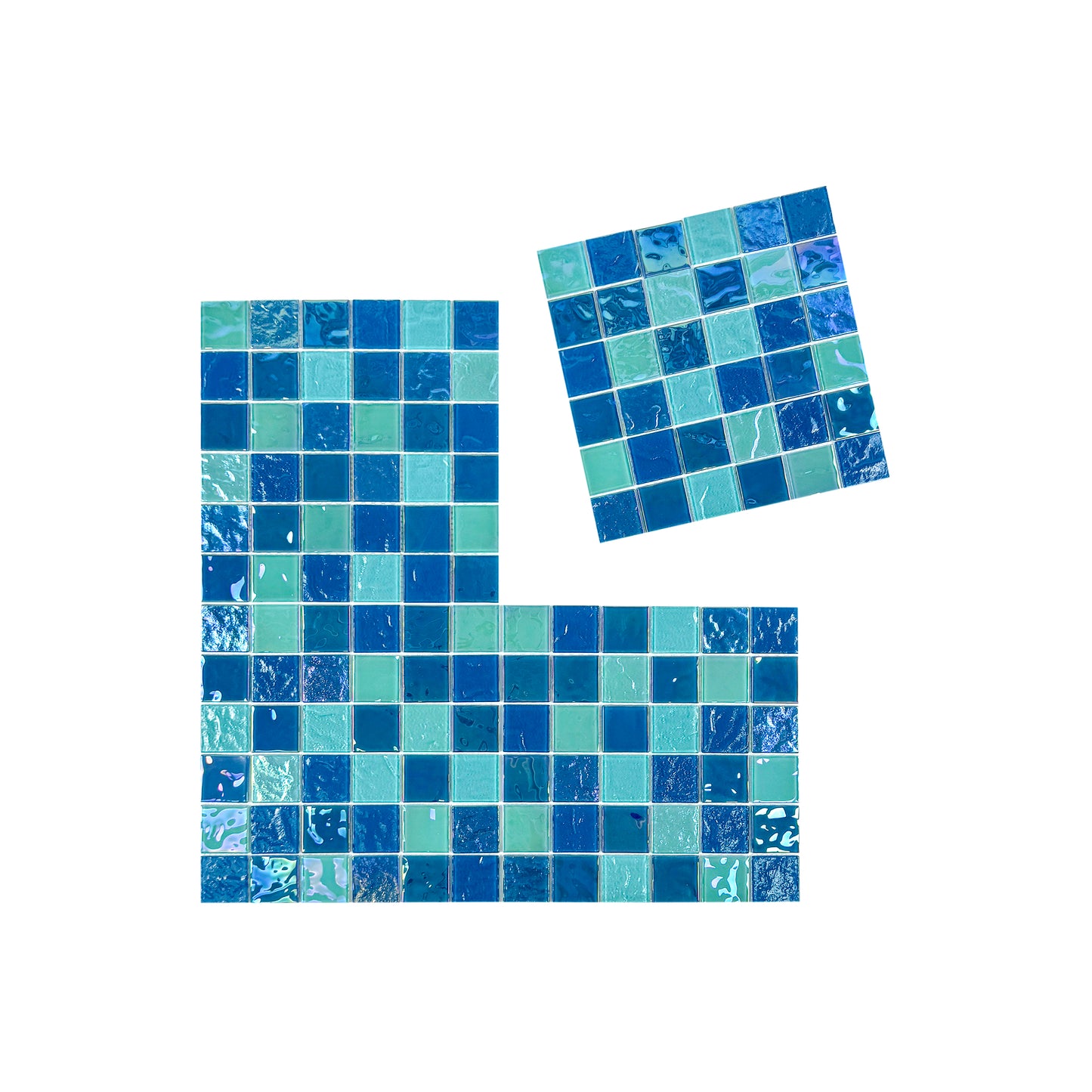 Crystal Cascade Series Pine Green & Sapphire Blue Iridescent Mixed Wave Pattern Crystal Glass Mosaic