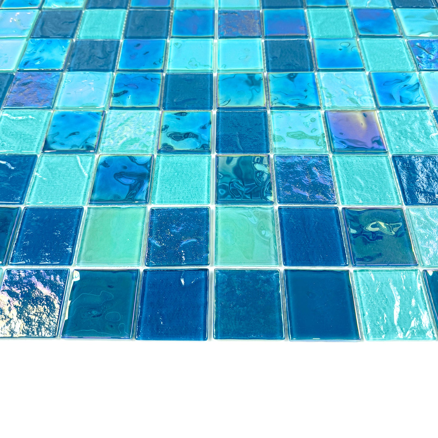 Crystal Cascade Series Pine Green & Sapphire Blue Iridescent Mixed Wave Pattern Crystal Glass Mosaic