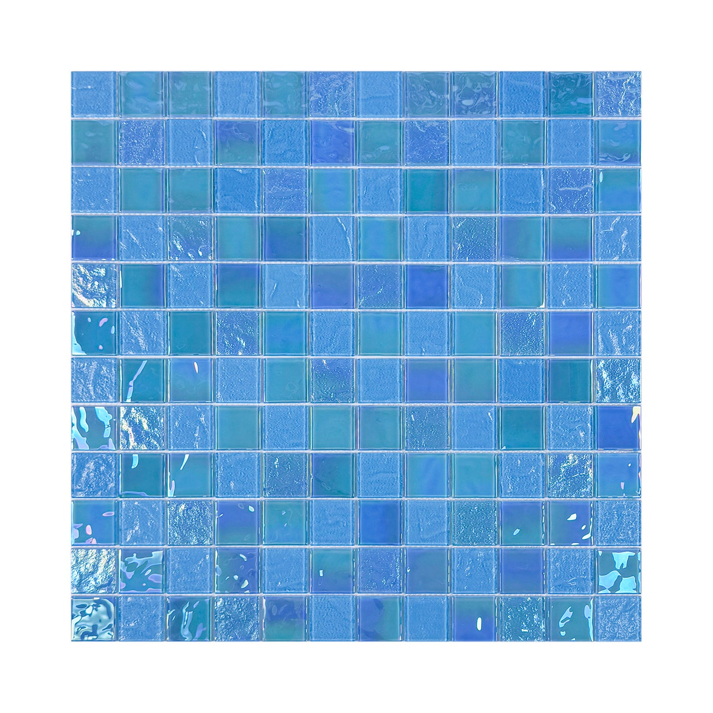 Crystal Cascade Series Sky Blue Iridescent Mixed Wave Pattern Crystal Glass Mosaic