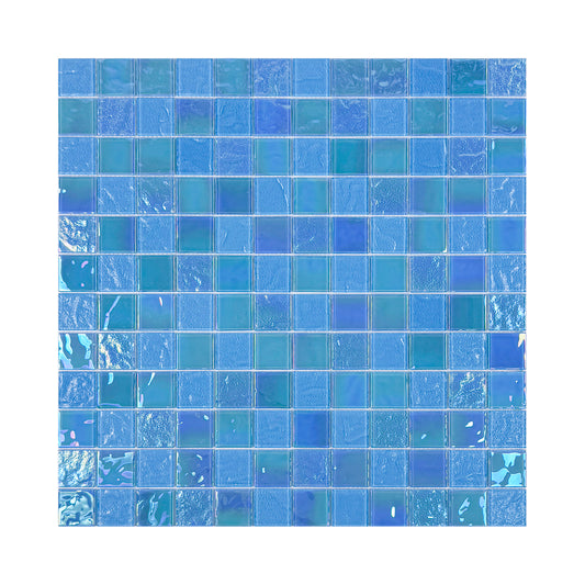 Crystal Cascade Series Sky Blue Iridescent Mixed Wave Pattern Crystal Glass Mosaic