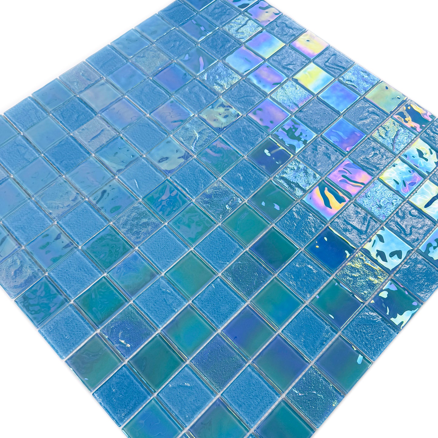 Crystal Cascade Series Sky Blue Iridescent Mixed Wave Pattern Crystal Glass Mosaic