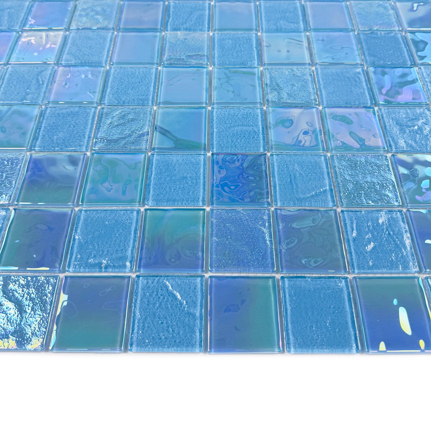 Crystal Cascade Series Sky Blue Iridescent Mixed Wave Pattern Crystal Glass Mosaic