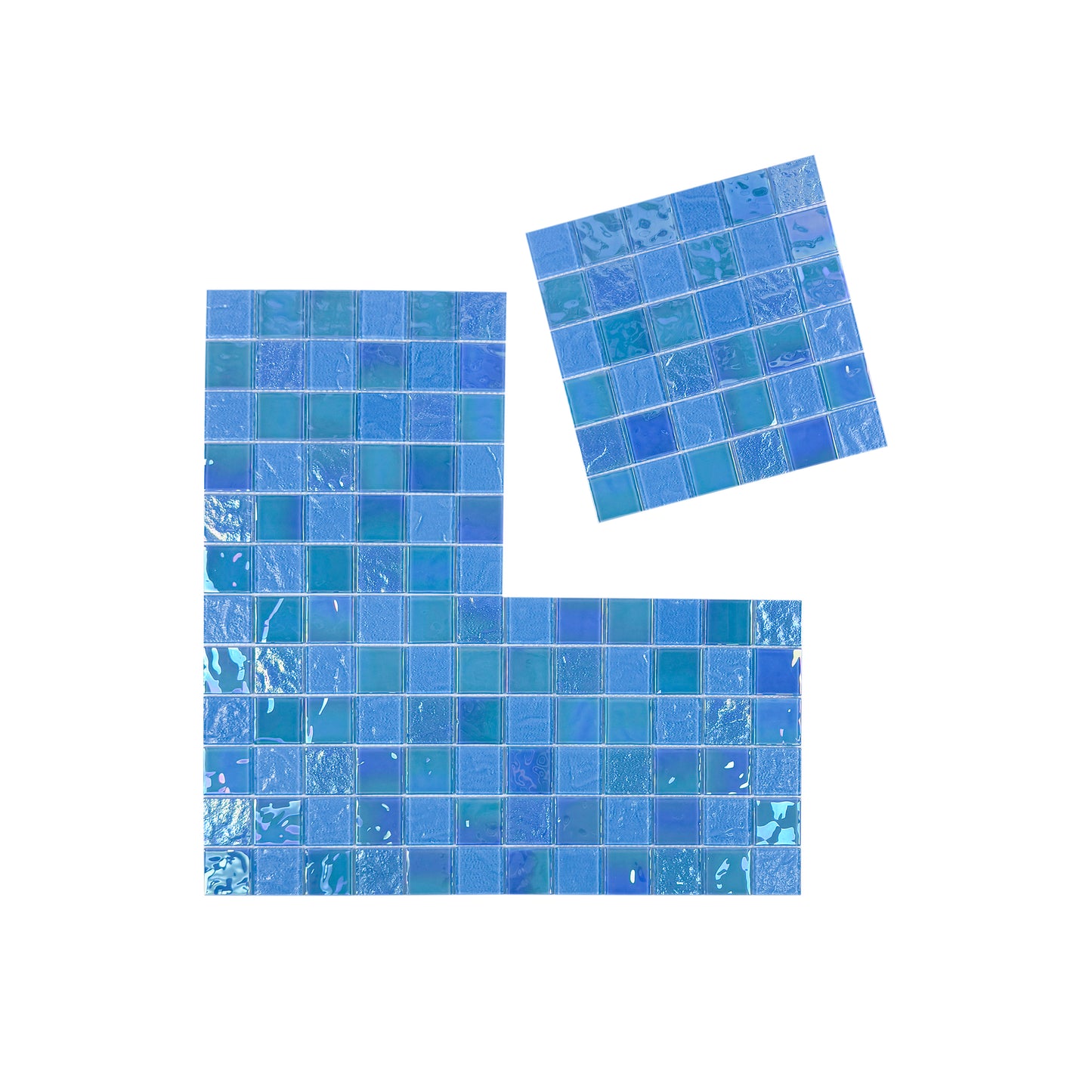 Crystal Cascade Series Sky Blue Iridescent Mixed Wave Pattern Crystal Glass Mosaic