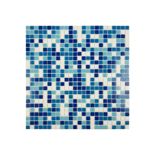 Serene Spectrum Series White & Sky Blue & French Blue & Navy Blue Mixed Hot Melt Glass Mosaic