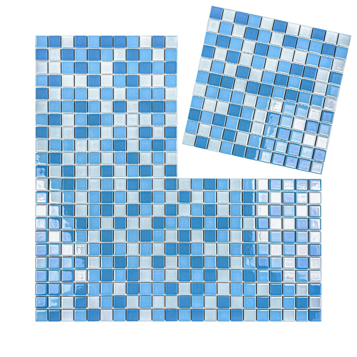 Azure Harmony Powder Blue &Baby Blue & Light Blue Mixed Ordinary Glazed Porcelain Mosaic